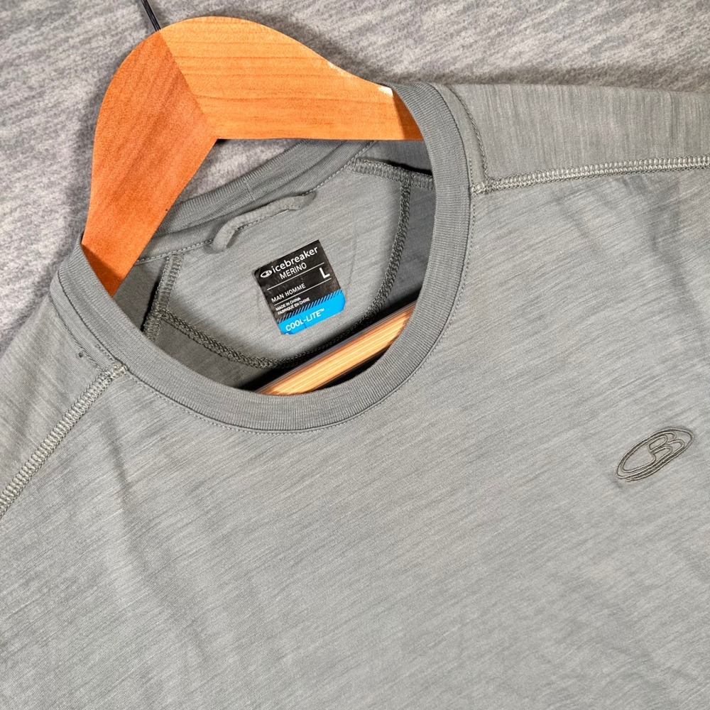 Icebreaker Merino Shirt Mens L Gray Cool Lite Long Sleeve Base Layer Performance